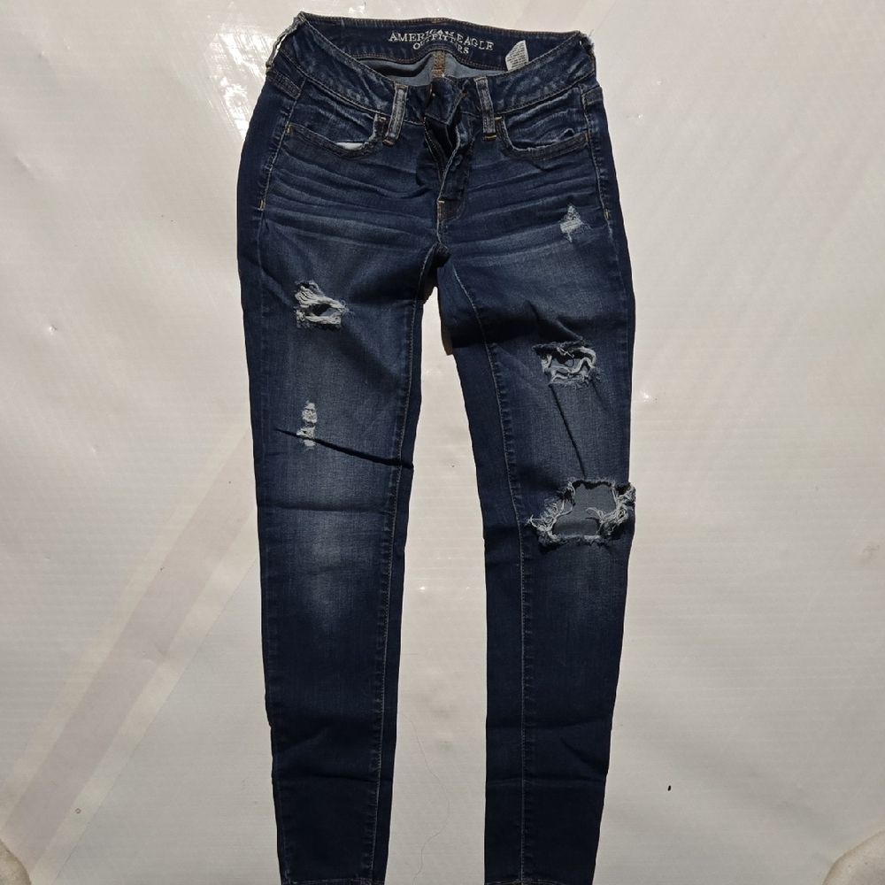 American Eagle Outfitters Dark Blue Ripped Skinny Jeans - Women